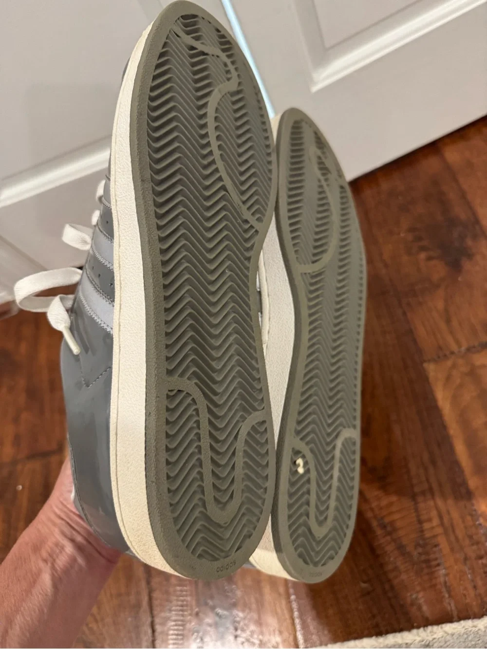 adidas Men’s Gray and White Shell Toe Sneakers